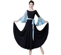 TJDWPRRD Robes de Danse de Salle de Bal pour La Performance Costumes de Danse Salsa Tango pour Femmes Tenue D'entraînement de Danse Valse Imprimée Vêtements de Danse Flamenco,B,M