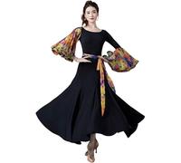 TJDWPRRD Robes de Danse de Salle de Bal pour La Performance Costumes de Danse Salsa Tango pour Femmes Tenue D'entraînement de Danse Valse Imprimée Vêtements de Danse Flamenco,A,L