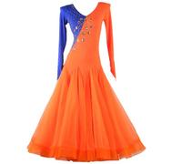 TJDWPRRD Robes de Danse de Salle de Bal Vêtements de Danse de Concours de Valse à Manches Longues Jupe Performance Tango Foxtrot avec Strass Costume de Danse Flamenco Brillants,A,S