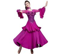 TJDWPRRD Robes De Danse De Salon Jupede Danse pour Concours de Valse pour Femmes Costume de Danse Performances Tango Foxtrot Exquis Vêtements de Danse Flamenco Respirants,Violet,S