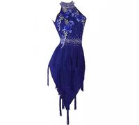 TJDWPRRD Robes de Danse Latine avec Strass Brodés Tenue de Danse Salsa Tango sans Manches Jupe Cha Cha à Pompons pour Femmes Vêtements de Danse Dos Nu pour Rumba Samba,C,XXL