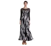 TJDWPRRD Robes de Danse Valse pour Dames Tenue de Performances de Danse de Salon élégante Jupe Longue de Flamenco Foxtrot Imprimée Vêtements de Danse Pratique de Salsa,A,S