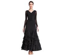 TJDWPRRD Robes de Performance de Danse Waltz Tenue Concours Salle de Bal Tango Vêtements de Danse Foxtrot Flamenco Jupe D'entraînement de Salsa Standard élastique,Noir,S