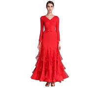 TJDWPRRD Robes de Performance de Danse Waltz Tenue Concours Salle de Bal Tango Vêtements de Danse Foxtrot Flamenco Jupe D'entraînement de Salsa Standard élastique,Rouge,S