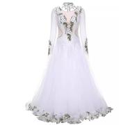 TJDWPRRD Tenue Compétition de Salon Jupe Valse Scène Vêtements Salsa Tango | Broderies Strass Raffinée élastique Respirante Femme Classique Luxe Promo Tour de Cou