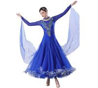 TJDWPRRD Tenue Compétition de Salon Jupe Valse Scène Vêtements Salsa Tango | Broderies Strass Raffinée élastique Respirante Femme Classique Luxe Promo Tour de Cou