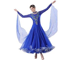 TJDWPRRD Tenue Compétition de Salon Jupe Valse Scène Vêtements Salsa Tango | Broderies Strass Raffinée élastique Respirante Femme Classique Luxe Promo Tour de Cou