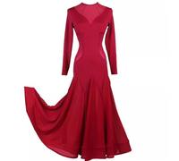 TJDWPRRD Tenues de Danse de Compétition de Salon Robes de Spectacle Valse à Manches Longues Jupe D'entraînement Salsa Flamenco Femmes Costume de Danse National Standard Dos Nu,Rouge,XL