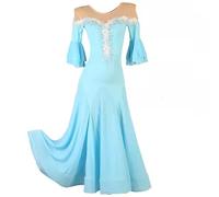 TJDWPRRD Vêtements de Danse Concours de Salle de Bal Costume Valse Femme Robes de Performance Salsa Tango à Manches Trompette Jupe D'entraînement de Flamenco Foxtrot avec Strass,C,M