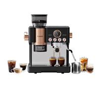 Tjean Barista Senso - Machine à Café à Double Pompe pour Café en Grains avec Broyeur Intégré, Expresso, Latte et Cappuccino avec Système de Tassage Intelligent, Mousseur à Lait Manuel (Noir Rose)