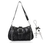 TJHDSF Sac Vintage,Leder Hobo Tasche Shoulder Bag und Schlüsselanhänger Vintage Y2k Schultertasche mit Reißverschluss für Frauen Clutch Geldbörse Coole Sachen für Teenager Mädchen