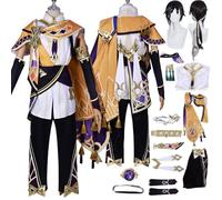 Tjlmomo Anime Sethos Cosplay Costume avec Manches Jeu Genshin Impact Cosplay Tenue Adulti Rolle Traveler Aether Uniforme Accessoires Costume Halloween Carnaval Fête Déguisement Vêtements pour Hommes