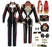 Tjlmomo Mavuika Cosplay Costume avec manteau Wig Anime Genshin Impact Cosplay Tenue Accessoires Adulte Uniforme Costume Halloween Carnaval Fête Déguisement Vêtements pour Femmes Filles