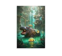 TJLROUVNK Hippopotame Murale Peinture Steampunk Maison Décorations Peinture Home Déco Décoration Moderne Toile Pour Art Cadeau De Fête Des Mères Salon Chambre Bureau 20x30inch(50x75cm)