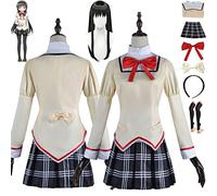 Tjmiaohao Anime Akemi Homura Cosplay Costume Outfit Puella Magi Madoka Magica JK Uniforme Scolaire Perruque Ensemble Complet Halloween Party Dress Up Costume pour Femmes Filles (L)