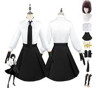 Tjmiaohao Anime Bungou Stray Dogs Yosano Akiko Cosplay Costume Outfit Chemise Uniforme Ensemble Complet Halloween Carnaval Dress Up Costume avec Perruque Coiffe pour Femmes Filles (XL)