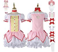 Tjmiaohao Anime Kaname Modoka Cosplay Costume Outfit Puella Magi Madoka Magica Rose Uniforme Perruque Ensemble Complet Halloween Party Carnaval Dress Up Costume pour Femmes Filles (S)