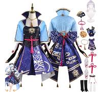 Tjmiaohao Genshin Impact Kamisato Ayaka Cosplay Costume Outfit Jeu Personnages Hutao Uniforme Ensemble Complet Femmes Filles Halloween Dress Up Costume avec Perruque Fan (S)
