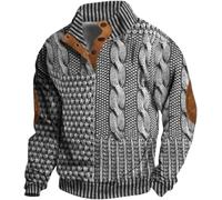 TJOS Hauts décontractés et intelligents pour hommes - Pull en tricot vintage pour homme - Loisirs de plein air - Col montant - Fermeture éclair quart - Pour homme (gris, 6XL)