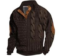TJOS Hauts décontractés et intelligents pour hommes - Pull en tricot vintage pour homme - Loisirs en plein air - Col montant - Fermeture éclair quart - Pour homme (marron, XL)