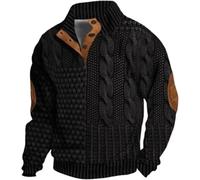 TJOS Hauts décontractés et intelligents pour hommes - Pull en tricot vintage pour homme - Loisirs en plein air - Col montant - Fermeture éclair quart - Noir - XXL