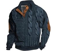 TJOS Hauts décontractés et intelligents pour hommes, pull en tricot vintage pour hommes, loisirs de plein air, col montant, pull zippé quart pour homme (bleu, M)