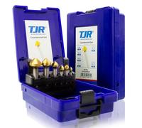 TJR® Fraise 90° diamètre 6,3-20,5 mm en acier HSS avec revêtement TiN - Vraiment tranchant - Kit de fraisage et d'ébavurage pour bois, métal et plastique dans une boîte de rangement pratique