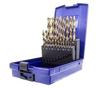 TJR® HSS-E M35 Lot de 19 forets hélicoïdaux en cobalt avec échelons de 1 à 10 mm et 0,5 mm à centrage automatique DIN 338 Type N 135°, pour profilés en acier inoxydable, acier, aluminium avec