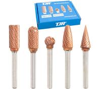 TJR® Lot de 5 fraises rotatives en carbure ULTRA Co de tungstène avec tige de 6,35 mm pour acier inoxydable et matériaux durcis, aluminium, bois, ébavurage, gravure, polissage, double coupe