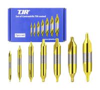 TJR© Lot de 7 forets de centrage revêtus de TiN - 1 mm, 1,5 mm, 2 mm, 2,5 mm, 3 mm, 4 mm, 5 mm - Acier haute vitesse (HSS) - Jeu d'outils de forage de précision
