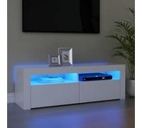 TJROO Meuble TV pour chambre à coucher, 120 x 35 x 40 cm, meuble bas avec lumières LED RVB et 2 portes, support pour TV mobile, meuble TV, salon, blanc en aggloméré