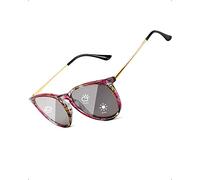 TJUTR Photochromiques Lunette De Soleil Homme Femme, Rétro Rond Cadre - Protection UVA UVB pour Conduite (Rouge Floral/Gris Photochromiques)