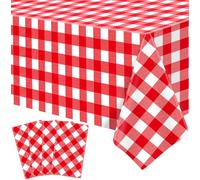 TJYJOY Lot de 4 nappes rectangulaires Rouges et Blanches à Carreaux Rouges et Blancs - Décorations de fête pour Pique-Nique, Barbecue, Vacances et fête d'anniversaire - 130 x 218 cm