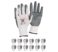 TK Gloves SNAKE - Lot de 12 Paires de Gants de Protection en Polyester Avec Revêtement Nitrile, Taille 9, Gris Blanc - Pour Montage et Travail, Fins