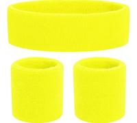TK Gruppe Timo Klingler Ensemble bandeau éponge 3 en 1 jaune avec bandeau - Accessoire de costume de Vokuhila pour tenue rétro néon des années 80 et 90 Carnaval (ensemble de bandeau éponge jaune fluo)