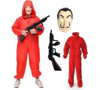 TK Gruppe Timo Klingler Kit de déguisement - House of Money pour adultes unisexe avec masque Dali Salvador, fusil gonflable, combinaison rouge pour le carnaval et Halloween (M-L)