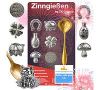 TK Gruppe Timo Klingler Lot de 3 coulées d'étain avec étain pour couler du plomb avec & cuillère & livret d'oracle avec interprétations - Jeux de société et jeux de fête 2023 Feux d'artifice Nouvel An