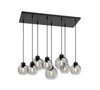 TK Lighting - Suspension Cubus 95 cm de long, 8 ampoules, verre gris fumé