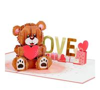 TK083 Carte de vœux, pop-up en forme d'ourson avec cœur, carte d'amour, faite à la main, pour Saint-Valentin, anniversaire, cadeau en argent et bon d'achat, 15 x 20 cm
