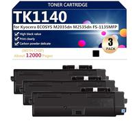 TK1140 Cartouches de Toner pour Kyocera ECOSYS M2035dn M2535dn FS-1135MFP Imprimantes, pour Établissements Scolaires Hôpitaux et Banques, 12000 Pages,Black-3 Pack