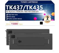 TK437/TK435 Cartouche de Toner de Remplacement Compatible pour Kyocera TASKalfa 180 181 220 221 Imprimantes, Haute Capacité 15000 Pages, Installation Facile,Black-2 Pack
