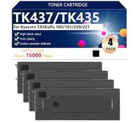 TK437/TK435 Cartouche de Toner de Remplacement Compatible pour Kyocera TASKalfa 180 181 220 221 Imprimantes, Haute Capacité 15000 Pages, Installation Facile,Black-4 Pack