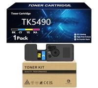 TK5490 Cartouche de Toner pour Kyocera TK-5490K TK-5490C TK-5490M TK-5490Y Compatible pour Kyocera ECOSYS PA2101cwx PA2101Cx MA2101cfx MA2101cwfx Imprimantes avec Puce,Cyan-1 Pack
