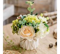 TKAS Bouquet de Roses artificielles en Soie avec Vase en céramique pour Table, Bureau, Mariage (Mix Color-1)