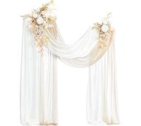 Tkasniy Kit de Fleur pour Arche Mariage artificielles(Lot 4), 2 arcs Fleurs en Rose Blanche et drapés Tissu Transparent, tonnelle décoration fête Beige