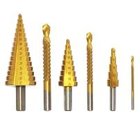 TKCC7 Foret étagé à dents de scie, 6 pièces, tige triangulaire, plaqué titane, droit, fendu, tiré, pagode, ensemble forets .AT7