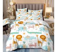 TKCQX Animaux de La Jungle Housse de Couette 220x240 Enfant Lion Crocodile Hippopotame Girafe Housse De Couette Enfant Animaux Sauvages Parure de Lit en Microfibre avec Taie 65x65 cm