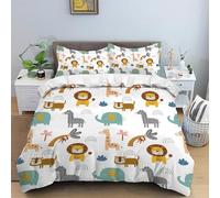 TKCQX Animaux de La Jungle Parure de Lit 160x200 Enfant pour 1 Personne Animation de Dessin Animé D'éLéPhant de ZèBre de Tigre de Lion Impression 3D Housse de Couette en Microfibre