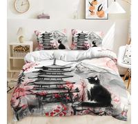 TKCQX Architecturale Japonaise Parure De Lit 1 Personne Impression 3D du Chat du Volcan Sakura Housse De Couette 140x200 Microfibre avec Fermeture éClair Housse De Couette Set Enfant Adulte