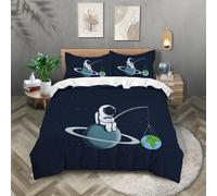 TKCQX Astronaute Spatial Parure de Lit 1 Personne Enfant Impression 3D de Ciel éToilé De l'univers Housse de Couette 160x200 GarçOn Fille Adulte Sets de Housse de Couette Microfibre avec Zip